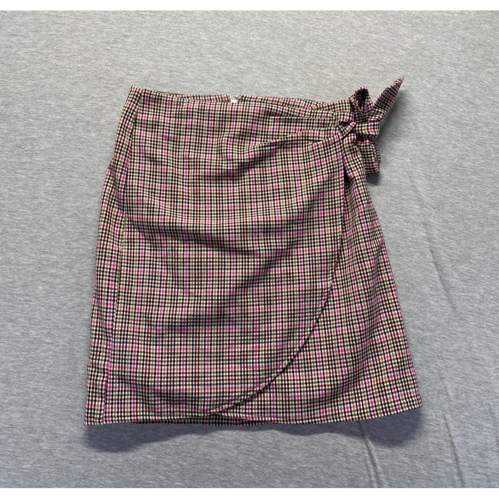 LOFT Faux Wrap Mini Skirt Womens 0 Multi Tartan Plaid Back Zip Side Tie Detail
